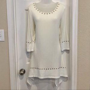 Cream Tunic Length Top with Brass Accents